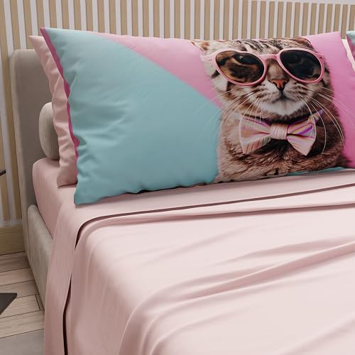 PETTI Artigiani Italiani - Bed Linen Animals with Cats in Cotton with Pillowcases in Digital Print, Double Bed Sheet, Powder Double Bed Set, 100% Made in Italy
