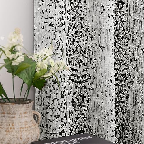 "Mrs. Naturall Black Damask Curtains for Living Room 52"" x 72"" Long"