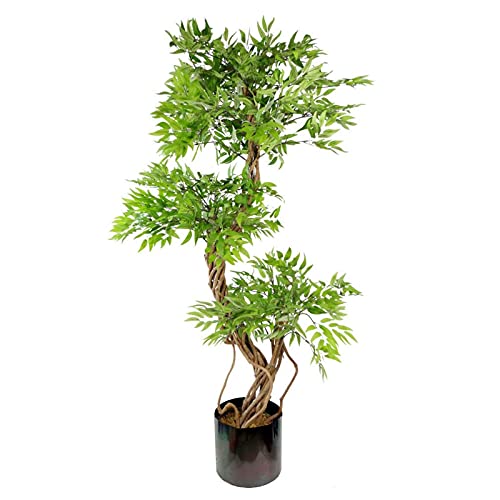 Leaf Realistic Artificial Japanese Fruticosa Ficus Tree, Wood, Green Rainbow, 140cm