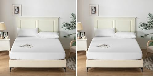 Good Nite Single Fitted Sheet Bed Sheets 25CM Extra Deep Pocket Soft and Breathable Fitted Bedding Sheets (White, Single) (Pack of 2)