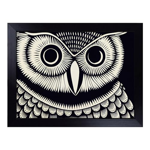 Lap Tray with Bean Bag Cushion, Mind Bending Owl Abstract - Handmade in the UK, Raised Wooden Edge, Padded Cushion, Heat-Resistant Wipe-Clean Surface, for Meals, Laptops and Crafts