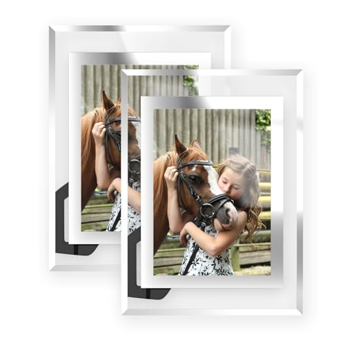 Komimaci 4x6 Picture Frames - 2 Pack Glass Photo Frame for Tabletop/Desktop Display, Horizontal/Vertical Orientation, Silver Finish