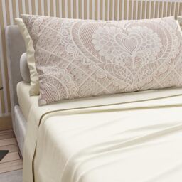 PETTI Artigiani Italiani - Double Bed Sheets Cotton with Pillowcases in Digital Print, Double Bed Sheet 321 Pattern, Cream, 100% Made in Italy