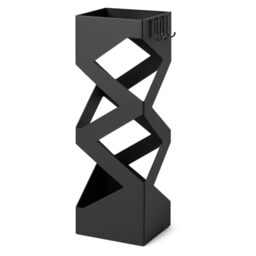 TAISSU - Umbrella Stand Model OULU - Matte Black Color - With Hooks for Folding Umbrellas and Drip Tray - 15.5 x 15.5 x 49 cm - Steel - Umbrella Stand for Entryway