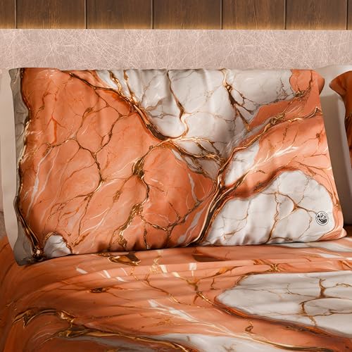 MARBLELIZED – Pair of Pillow Cases for Bed 50 x 80 cm, Printed Front/Back, Pillowcases, Pair of Elegant Pillowcases with Marble Effect Powder, Gift Idea, 100% Made in Italy