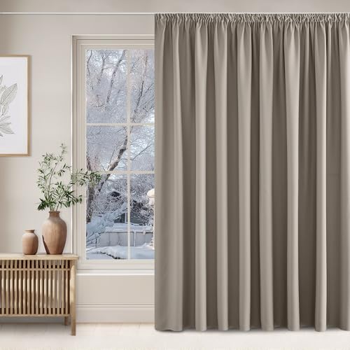 NICETOWN Room Divider Curtain 300 cm Wide for Large Windows Thermal Curtain Heat Protection Ruffle Tape Set of 1 240 x 300 cm (H x W) Blackout Curtain Heat Insulating Curtains Living Room Sand Colours