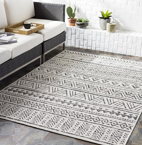 Livabliss Titi Geometric Indoor Outdoor Design – Bari 160x230 cm, Patio Deck Use, Boho Colourful Pattern, UV Weather Resistant, Stain Durable, Black Cream