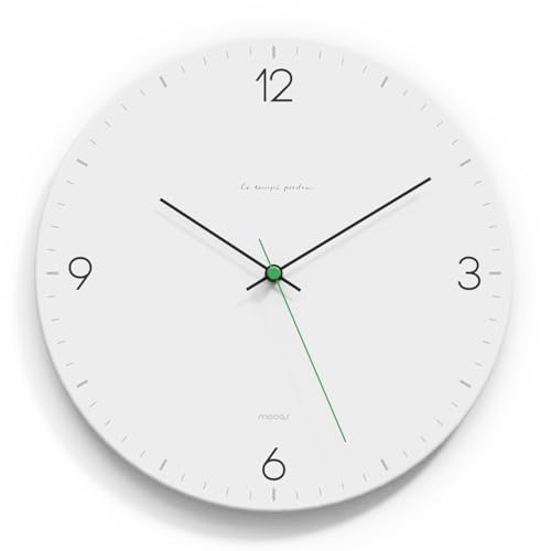 "mooas Flatwood Wall Clock,12"" Non-Ticking Sweep Movement (Simple White) - Decorative Battery Operated Wall Clock for Home Living Room Kitchen Bedroom Office School"