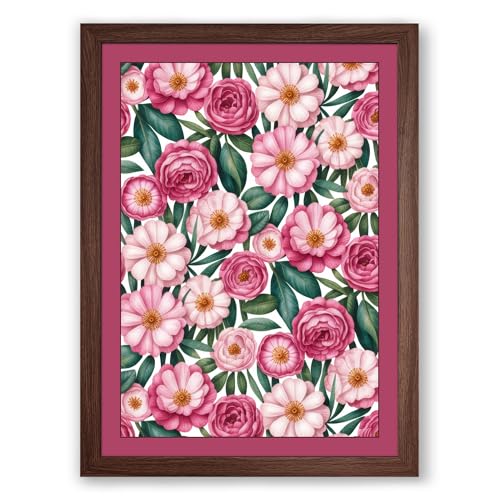 Victorian Floral Tapestry Botanical Framed Wall Art Print A3 (42×29.7cm) Walnut, Wall Decor for Living Room, Bedroom, Office & Home, Ready to Hang, Art Gift