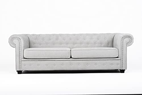 Chesterfield Style Corner Sofa Set 3+2 Seater Armchair Light Grey Fabric (2 Seater)