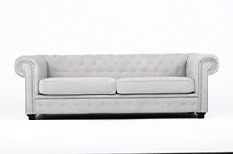Chesterfield Style Corner Sofa Set 3+2 Seater Armchair Light Grey Fabric (2 Seater)