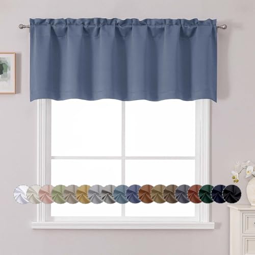 "Chyhomenyc White Valance for Window, Blackout Small Kitchen Curtain for Bedroom/Living Room, Rod Pocket Privacy Short Window Treatment Valance RV Bunk Panels, 60"" Wx18 L"
