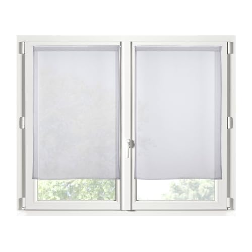 STOF - Pair of Half Curtains - Size 60 x 160 cm - 100% Polyester - Colour Grey - Monna Model - Glazed - Privacy and Transparency - Plain