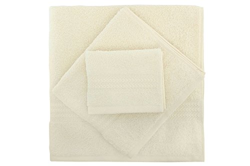 Hobby Foutastic Luxurious 3-Piece Towel Set, 100% Cotton, Cream Colour, Includes Wash Towel (30 x 50 cm), Hand Towel (50 x 90 cm), Bath Towel (70 x 140 cm), Machine Washable, Gift Box Included