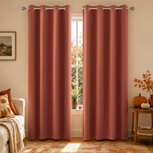KOUFALL Orange Curtains 84 Inch Length for Bedroom 2 Panels Set Grommet Room Darkening Blackout Drapes for Living Room Home Office Decor Wide 42 x 84 Inches Long