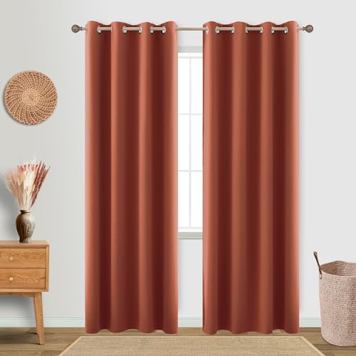 KOUFALL Orange Curtains 84 Inch Length for Bedroom 2 Panels Set Grommet Room Darkening Blackout Drapes for Living Room Home Office Decor Wide 42 x 84 Inches Long