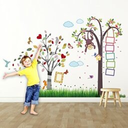 Walplus WS9041 Nursery Monkey Height Measure Plus WS6012 Colourful Photo Frame and AY768 Colourful Lady Bird Grass, Pack of 1 Murals Nursery Office Home Decoration
