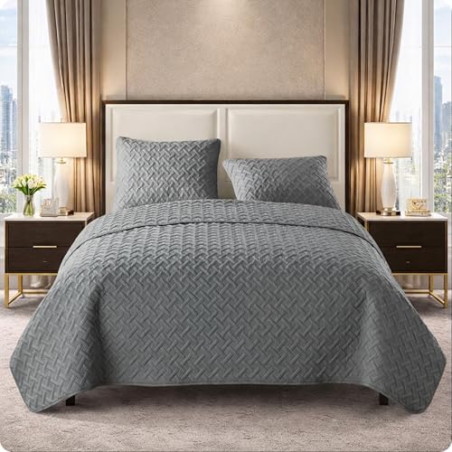 VCNY Home Super Soft Reversible Bedding Set with Matching Shams, Seasons, Microfiber, Nina Grey, Twin