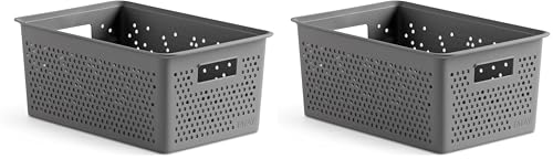 TATAY Rectangular Organiser Box 4L Bohol, Polypropylene, BPA Free, 100% Recycled Plastic. Anthracite Grey. Measures 17 x 27 x 11,5 cm (Pack of 2)