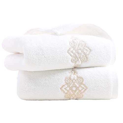 YiLUOMO Super Thick Luxury White Hand Towels Soft 100% Cotton Highly Absorbent Embroidered Decorative Hand Towel Set for Bathroom Hotel & Spa(13 x 29 Inch, 2 Pack)