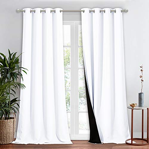 NICETOWN White 100% Blackout Curtain for Windows, Super Heavy-Duty Black Lined Total Darkness Drape for Bedroom, Privacy Assured Window Treatment for Patio (1 PC, 52 inches W x 108 inches L)