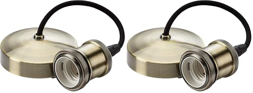 Knightsbridge 6 Inch E27 Vintage Pendant Set in Antique Brass, 150mm (Pack of 2)
