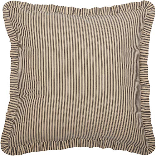 VHC Brands Farmhouse Bedding Sawyer Mill Ticking Cotton Striped Euro Sham, Charcoal Dark Creme White