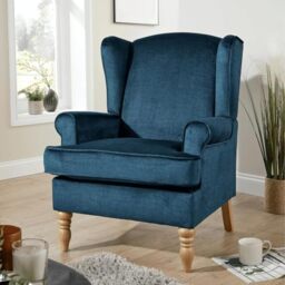 Home Source Armchair – Classic High Back Accent Chair with Plush Foam Seat, Dark Blue Upholstery, Solid Rubberwood Legs – Elegant Living Room or Reading Chair