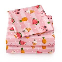 1500 Supreme Kids Bed Sheet Collection - Twin Sheets Bed Sheets Kids Bedding Sets for Girls Boys Toddlers with Fitted, Flat, and Pillowcase, Twin, Summer Fun Pink
