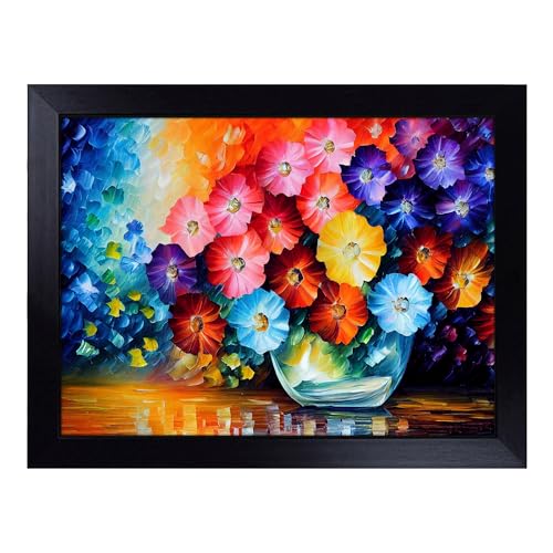 Lap Tray with Bean Bag Cushion, Assorted Flower Bouquet - Handmade in the UK, Raised Wooden Edge, Padded Cushion, Heat-Resistant Wipe-Clean Surface, for Meals, Laptops and Crafts
