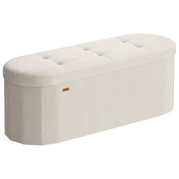 SONGMICS Storage Ottoman Bench, Folding, Velvet Fabric, 110 L Capacity - Storage Chest, Foot Rest Stool, Easy Assembly, for Living Room, Entryway, Bedroom, 38 x 110 x 38 cm, Cream White LSF297LH02