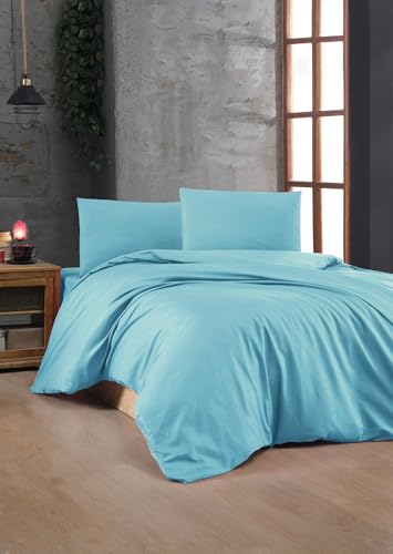 Nuit Des Rêves Turquoise Ranforce Single Quilt Cover Set, 135 x 200 cm, 100% Cotton, 155 Thread Count, Button Closure, Machine Washable at 30°C, Soft & Stylish Bedding