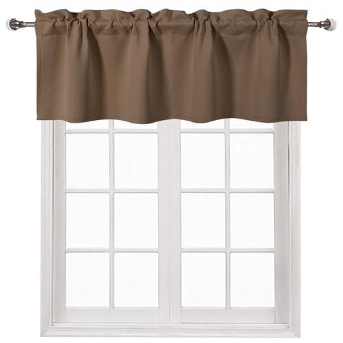 DWCN Valance Curtains Blackout Valance for Kitchen Solid Rod Pocket Window Treatments Curtain Valance for Kitchen Bathroom Windows 52x18 inch Long, 1 Panel Khaki