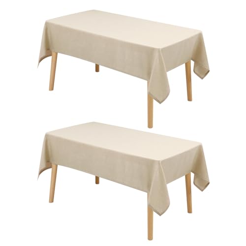 Hiasan 2 Pack Faux Linen Square Tablecloth - Wrinkle and Stain Resistant Washable Table Cloth for Kitchen Dining Room Holiday Table Cover for Party Dinner, Beige, 60 x 60 Inch