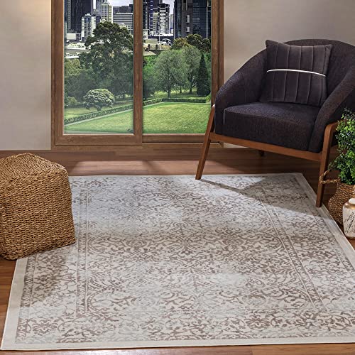 Livabliss Hazel Faro Vintage Carpet 120x170 cm, Scandi Neutral Traditional Boho Design for Living Room & Bedroom, Durable Easy Care Pile, Taupe Ivory Light Grey