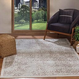 Livabliss Hazel Faro Vintage Carpet 120x170 cm, Scandi Neutral Traditional Boho Design for Living Room & Bedroom, Durable Easy Care Pile, Taupe Ivory Light Grey