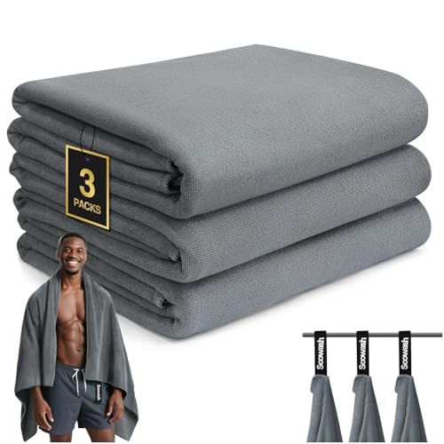 SOOWASH Camping Towels Quick Dry Sweat Towels for Gym, Absorbent Fast Drying Lightweight 27 inch X 55 inch Negative Ions Odorless Gym Towels for Men & Women,Yoga Sports Travel Outdoor (Large Gray)