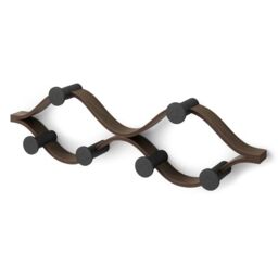 Umbra Montage Wall-Mounted Coat Rack with 6 Hooks for Jackets, Hats, Bags, and More - Modern Wood and Metal Design, Black/Walnut