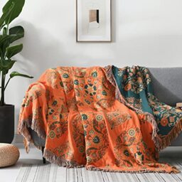 SahSahCasa 100% Cotton Throw Blanket Queen Size, Orange