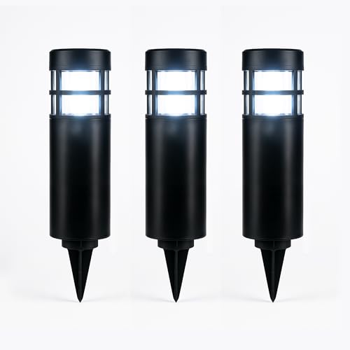 Status Coolah Outdoor Garden Solar Light / 3 Pack of 7 Centimeter White LED Bollard Stake Solar Light/Stainless Steel/Waterproof/Rechargeable Battery Included, Black (COOLAHSS3PK6) [Energy Class E]