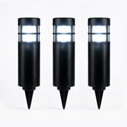 Status Coolah Outdoor Garden Solar Light / 3 Pack of 7 Centimeter White LED Bollard Stake Solar Light/Stainless Steel/Waterproof/Rechargeable Battery Included, Black (COOLAHSS3PK6) [Energy Class E]