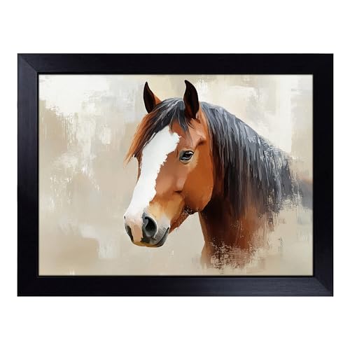 Lap Tray with Bean Bag Cushion, Shire Horse Artwork - Handmade in the UK, Raised Wooden Edge, Padded Cushion, Heat-Resistant Wipe-Clean Surface, for Meals, Laptops and Crafts