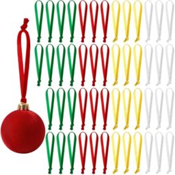 JUNEBRUSHS 120Pcs Velvet Christmas Ornament Ribbon Hangers, Hand Tied Christmas Ornament String Ribbon Loops for Ornament Hanging Christmas Tree Hanging Decorations,Gold Silver Red Green