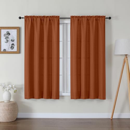 Lecloud Bessie Orange Curtains 54 Inch Length 2 Panels Set, Light Filtering Curtains Faux Linen Textured Drapes for Bedroom Living Room, Soft Airy Rod Pocket Window Treatments, Each 30 W x 54 L