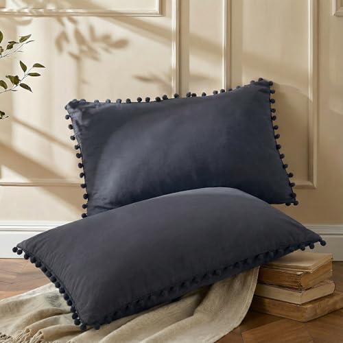 Navy Blue Pom Poms Pillowcases, Dark Blue Pillowcases Set of 2, 100% Soft Washed Microfiber, Soft Navy Pillow Shams King Size, 2 Pack (King, Navy Blue)