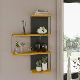 Dmora - Hadar Shelf, Shelf, Wall Shelf, Multi-Purpose Shelving, 64 x 19 x 96 cm, Anthracite and Yellow