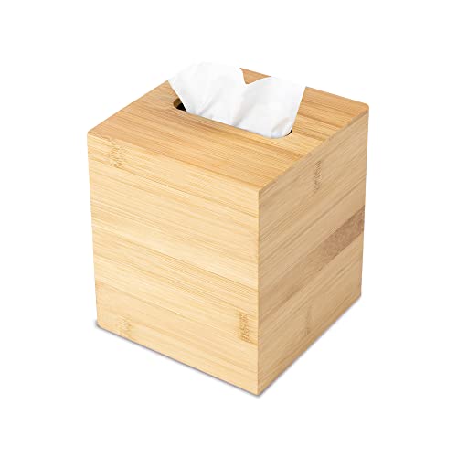 JUSK Design Tissue Box Holder - Modern, Minimalist, and Durable Wooden Tissue Box with Sliding Bottom, Easy-Refill - Premium-Quality Bamboo Tissue Box Cover, Square