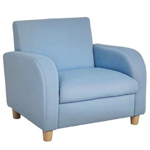 HOMCOM Children's Armchairs Toddler Chair Wood Frame Anti-Slip Legs High Back Bedroom Playroom Furniture Blue