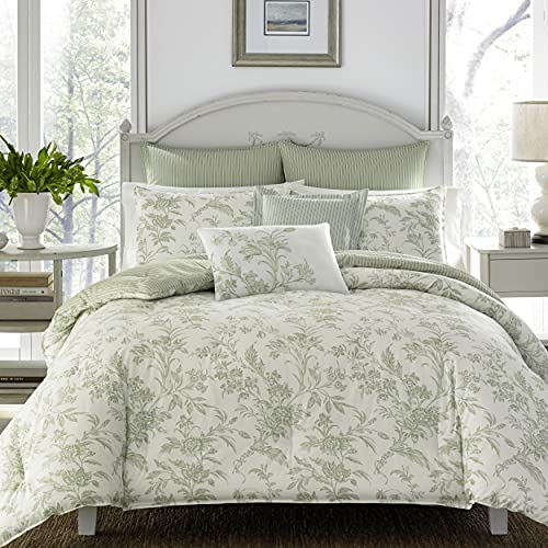Laura Ashley Reversible Cotton Bedding with Matching Shams, Home Decor for All Seasons, Natalie Sage, Queen