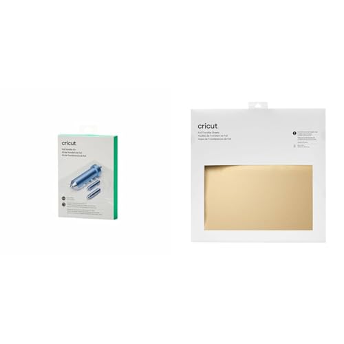 "Cricut 2008727 Foil Transfer Kit, Explore Maker Machines, 3 Tips - fine, Medium & Bold & 2008718 Foil Transfer Sheets, Gold (8 ct), 30.5 cm x 30.5 cm (12"" x 12"")"